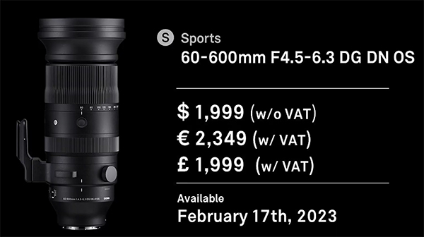 nuovo obiettivo telezoom 10x Sigma 60-600mm F4.5-6.3 DG DN OS prezzo euro