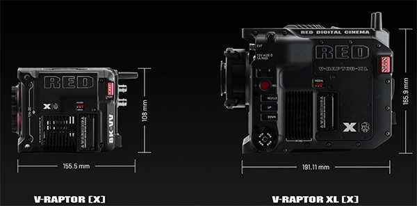 RED V-RAPTOR [X] e V-RAPTOR XL [X] sensore global shutter 8K 120p 4K 240p vista laterale