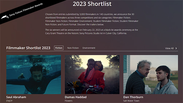 Sony Future Filmmaker Awards 2023, prima edizione shortlist 30 cortometraggi